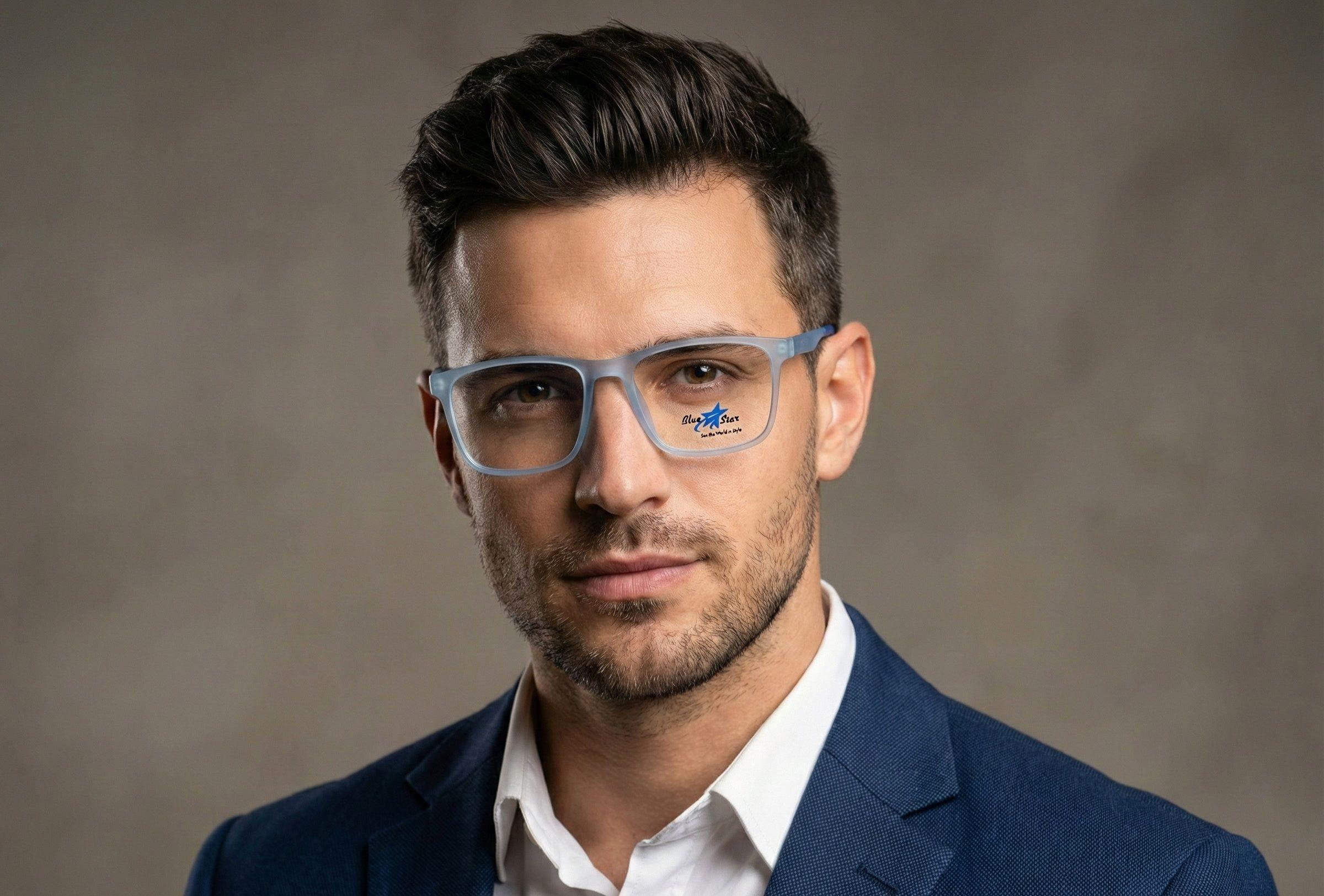 Vintage Mat Transparent Blue Rectangle Eyeglasses view 4