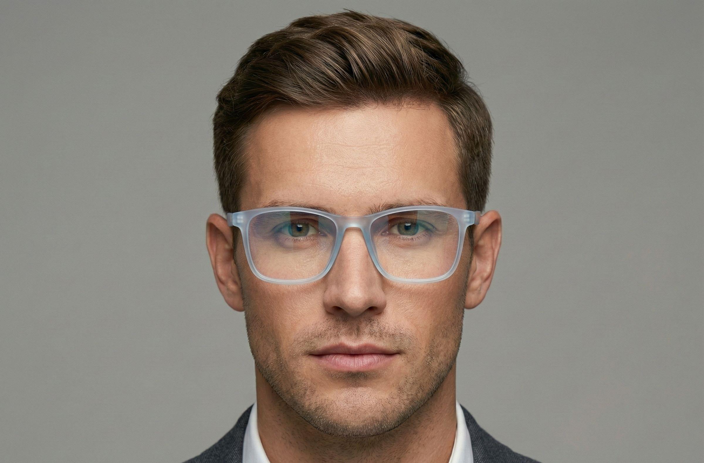 Vintage Mat Transparent Sky Blue Square Eyeglasses view 3