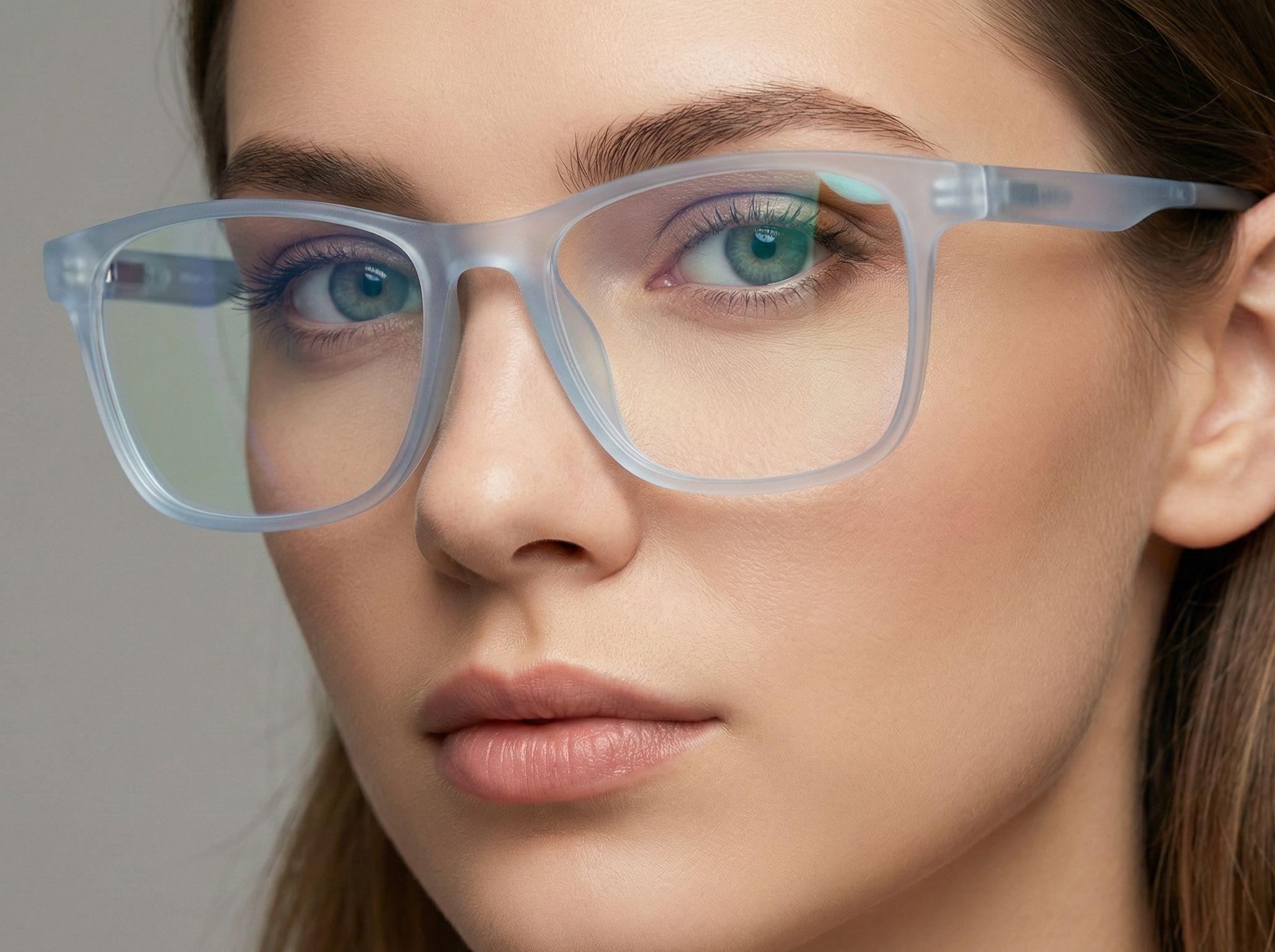 Vintage Mat Transparent Sky Blue Square Eyeglasses view 4