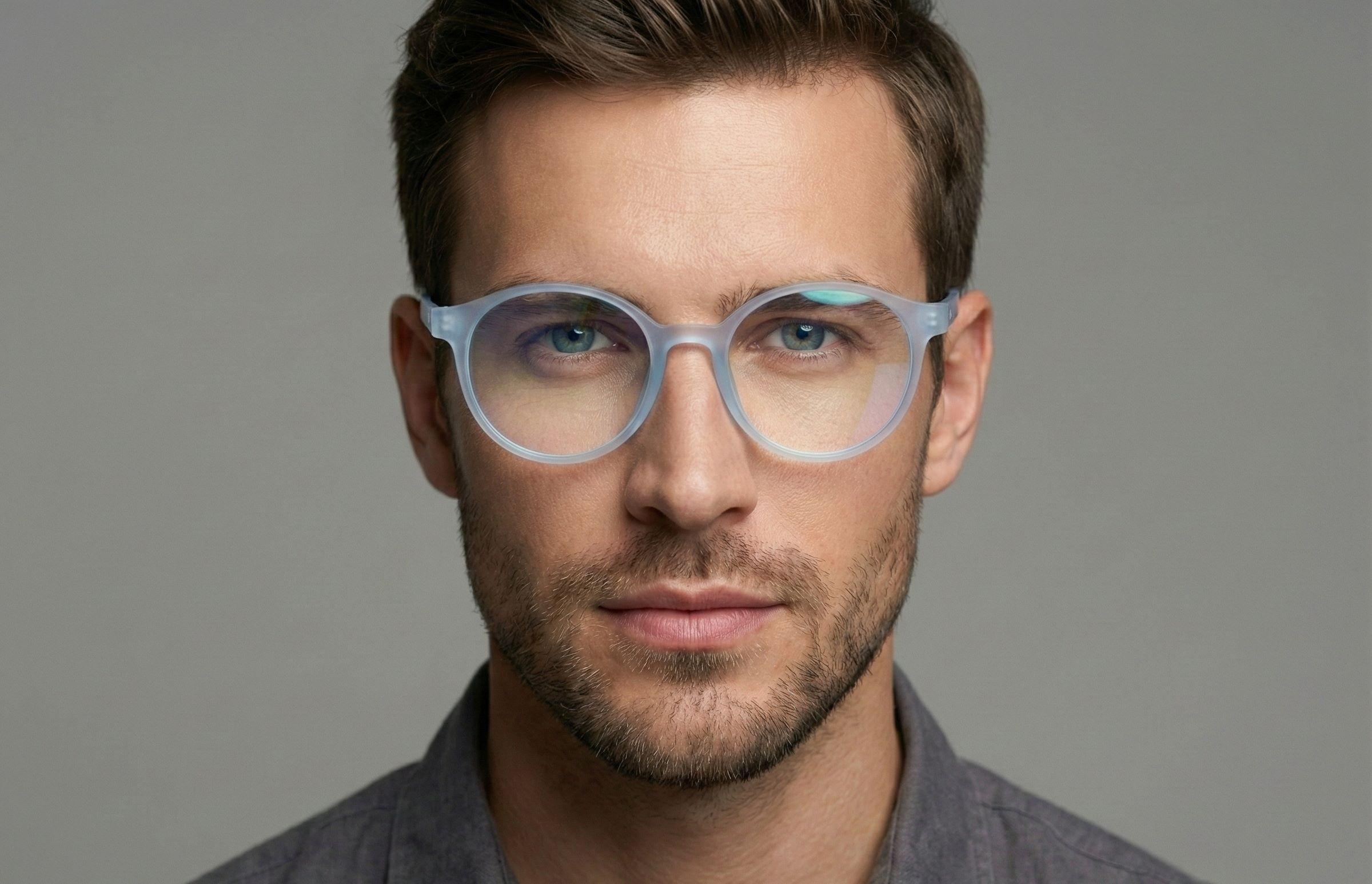 Vintage Mat Transparent Blue Round Eyeglasses view 3